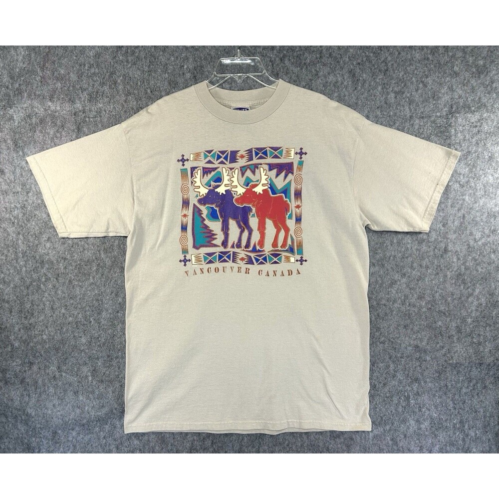 Vintage 90s Vancouver Canada Moose T Shirt Size XL Purple Aztec Southwest